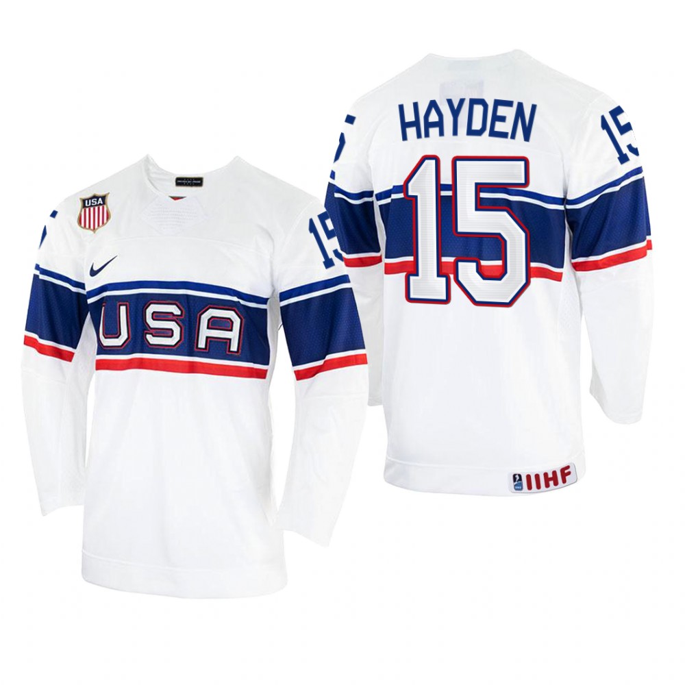 USA John Hayden 2022 IIHF World Championship White #15 Jersey Home