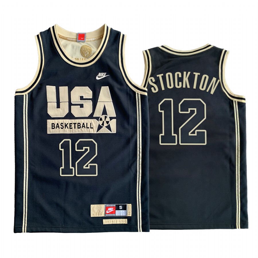 USA John Stockton Dream Team Black 1992 Olympics Golden Limited Edition Jersey
