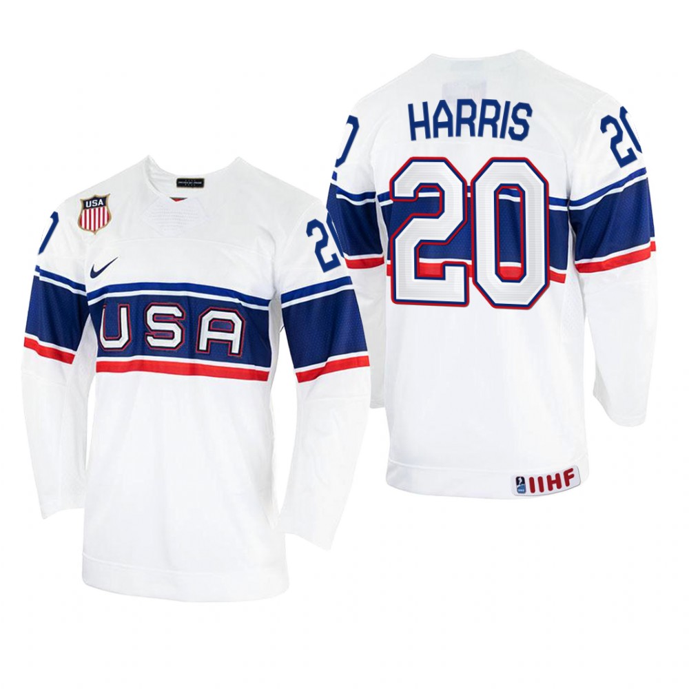 USA Jordan Harris 2022 IIHF World Championship White #20 Jersey Home