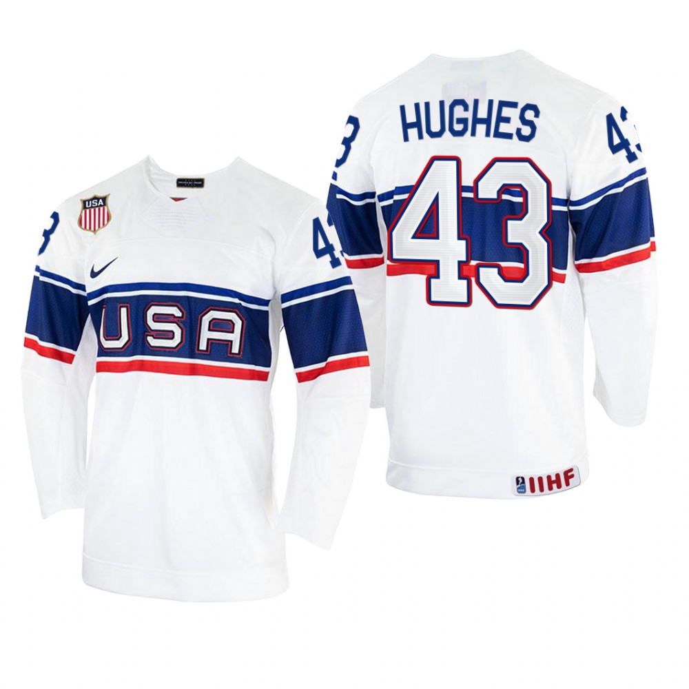 USA Luke Hughes 2022 IIHF World Championship White #43 Jersey Home