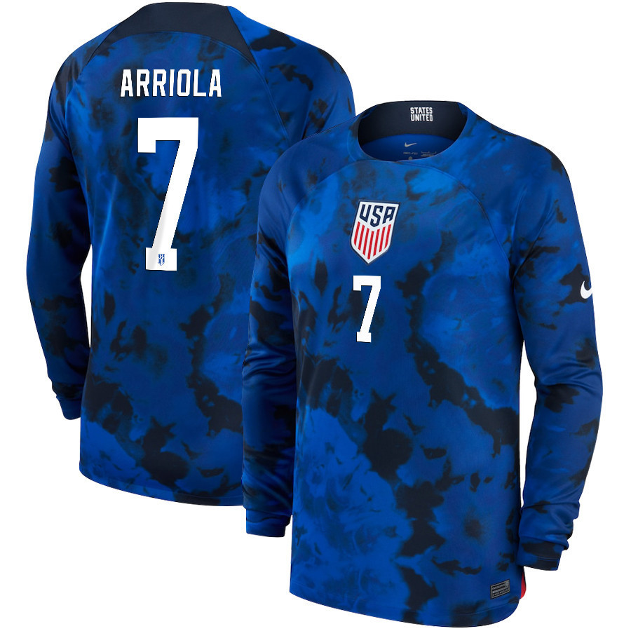 USA National Team 2022-23 Qatar World Cup Paul Arriola 7 Away Long Sleeve Soccer Jersey, Men