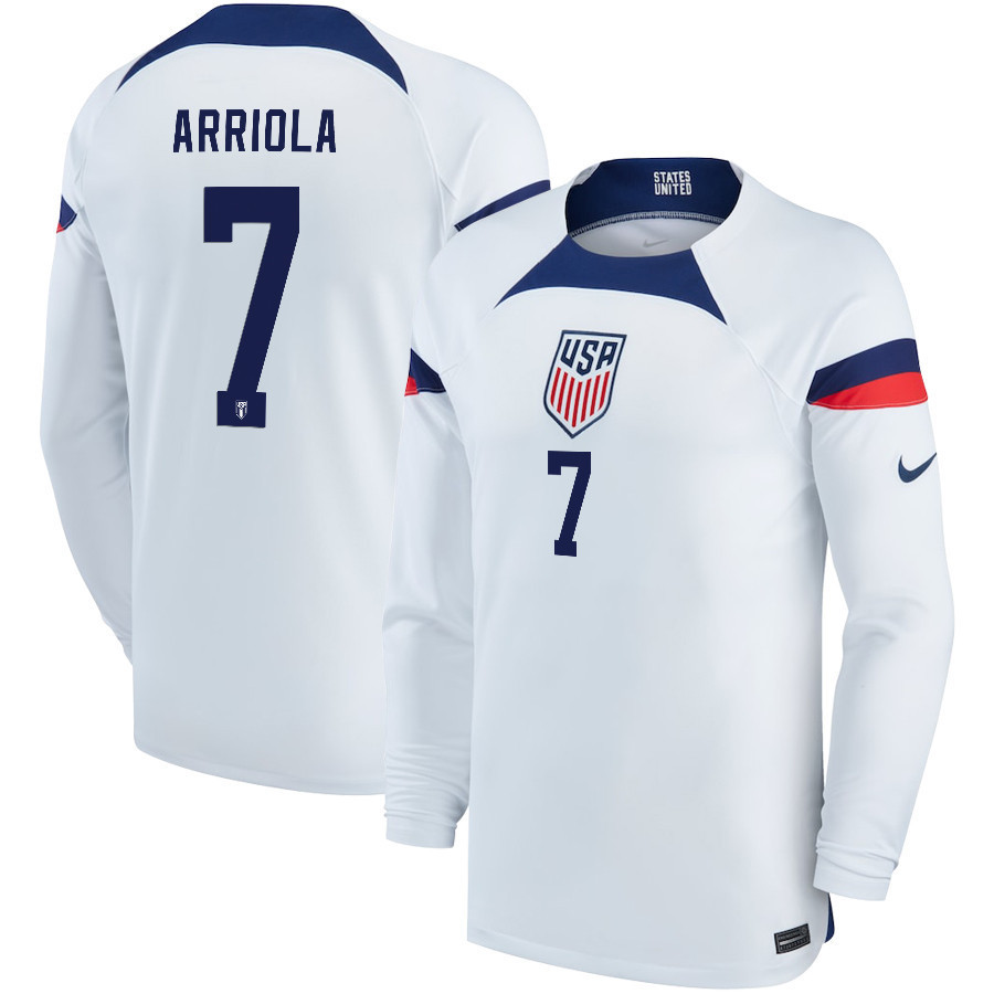 USA National Team 2022-23 Qatar World Cup Paul Arriola 7 Home Long Sleeve Soccer Jersey, Men