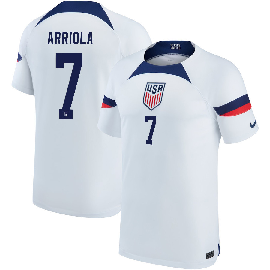 USA National Team 2022-23 Qatar World Cup Paul Arriola 7 Home Men Soccer Jersey – White