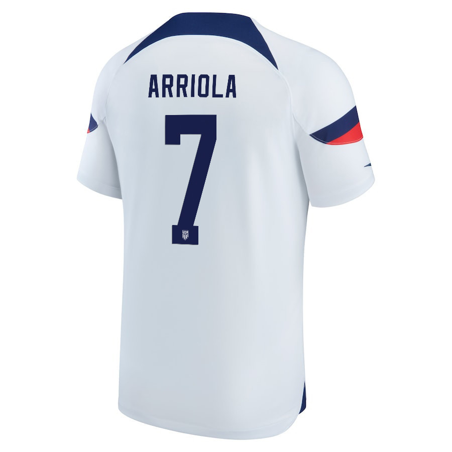 USA National Team 2022-23 Qatar World Cup Paul Arriola 7 Home Men Soccer Jersey – White USA National Team 2022-23 Qatar World Cup Paul Arriola 7 Home Men Soccer Jersey – White