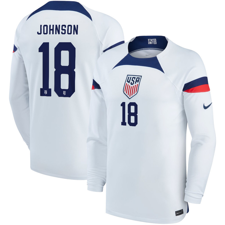 USA National Team 2022-23 Qatar World Cup Sean Johnson 18 Home Long Sleeve Soccer Jersey, Men