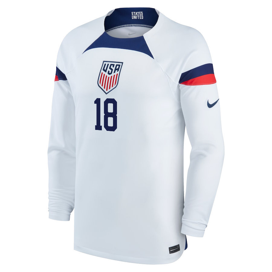 USA National Team 2022-23 Qatar World Cup Sean Johnson 18 Home Long Sleeve Soccer Jersey, Men USA National Team 2022-23 Qatar World Cup Sean Johnson 18 Home Long Sleeve Soccer Jersey, Men
