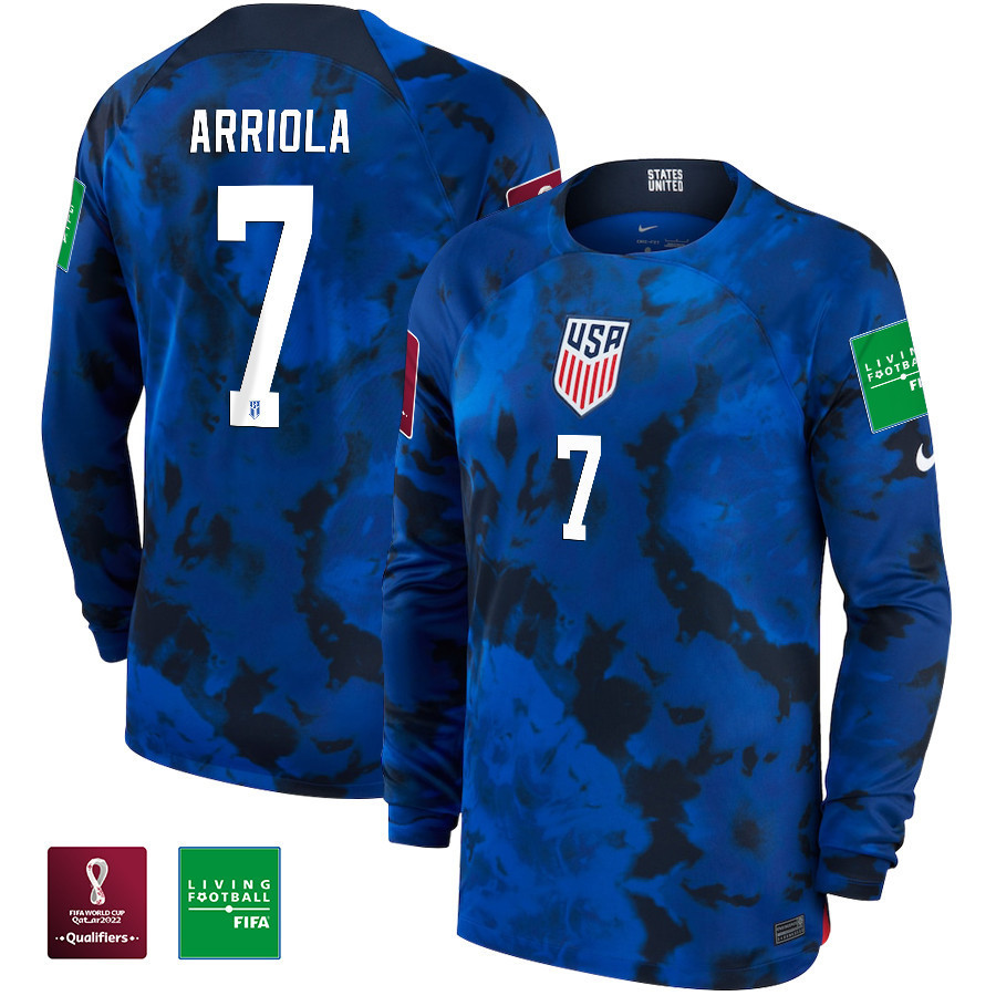 USA National Team FIFA World Cup Qatar 2022 Patch Paul Arriola 7 – Men Away Long Sleeve Soccer Jersey