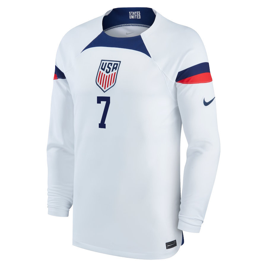 USA National Team FIFA World Cup Qatar 2022 Patch Paul Arriola 7 – Men Home Long Sleeve Soccer Jersey