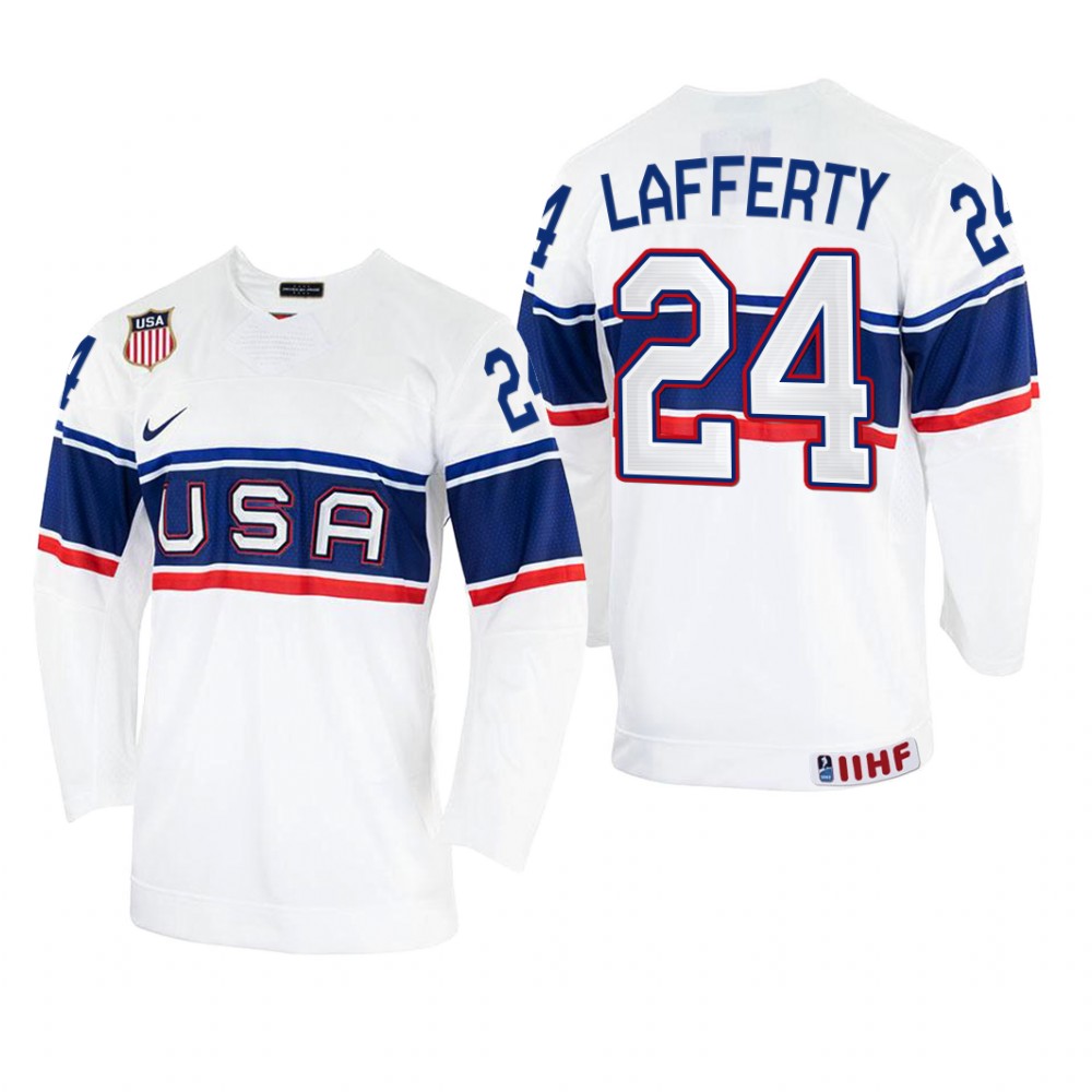 USA Sam Lafferty 2022 IIHF World Championship White #24 Jersey Home