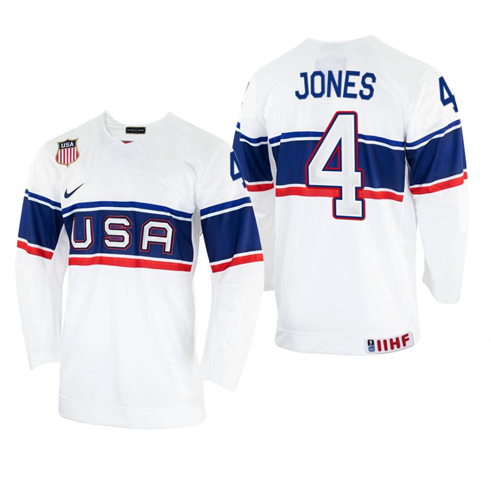 USA Seth Jones 2022 IIHF World Championship White #4 Jersey Home