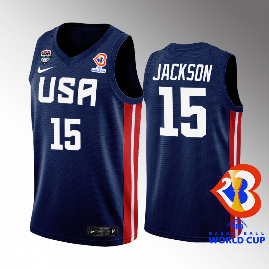 USA Team 2023 FIBA World Cup Justin Jackson #15 Navy Jersey Away
