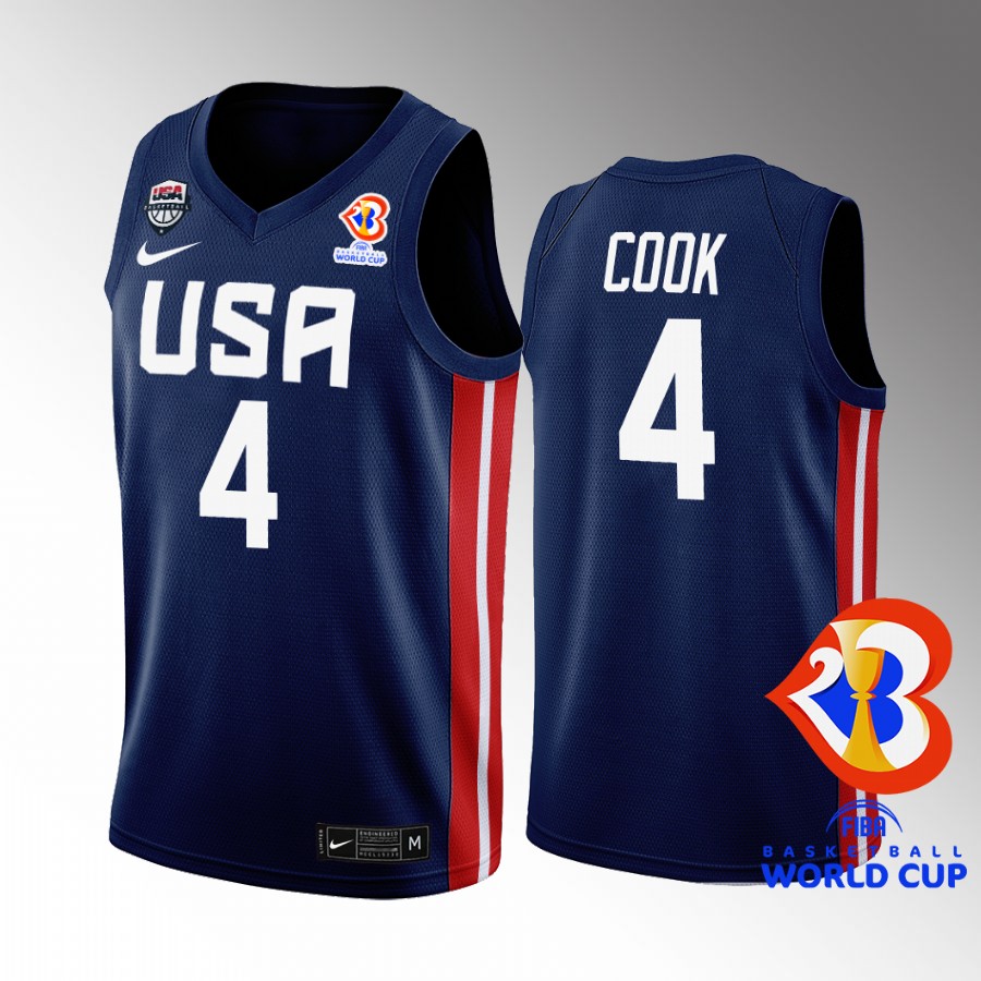 USA Team 2023 FIBA World Cup Quinn Cook #4 Navy Jersey Away