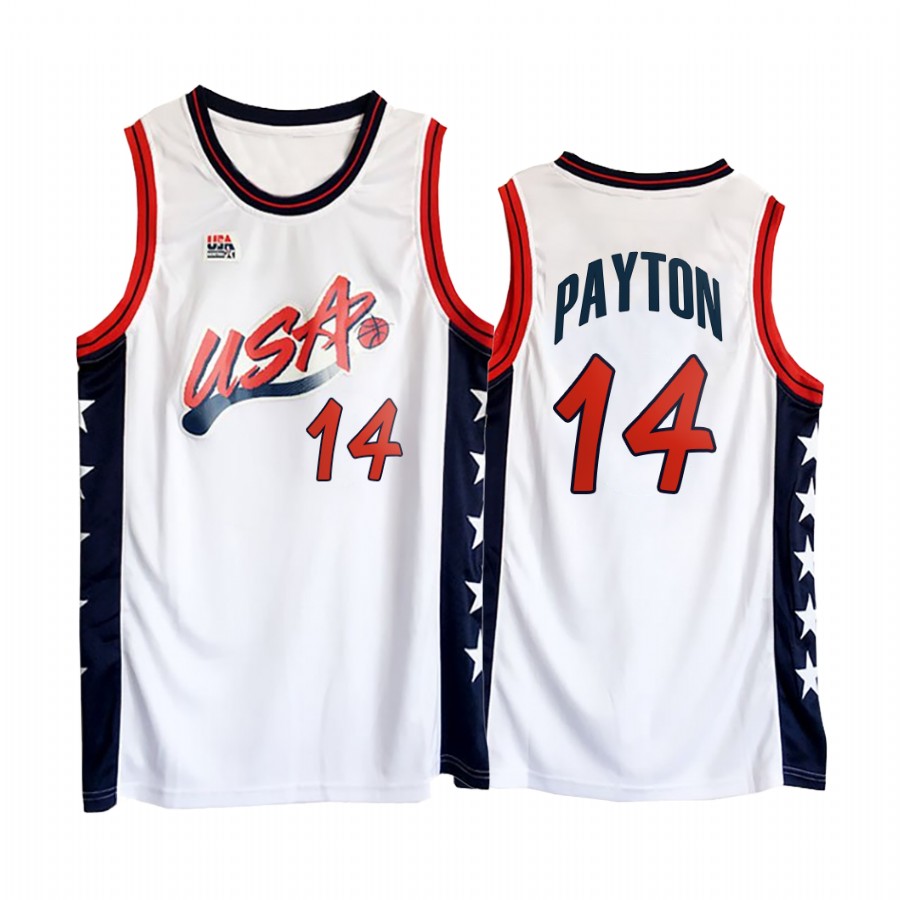 USA Team Gary Payton #14 White 1996 Olympics Jersey