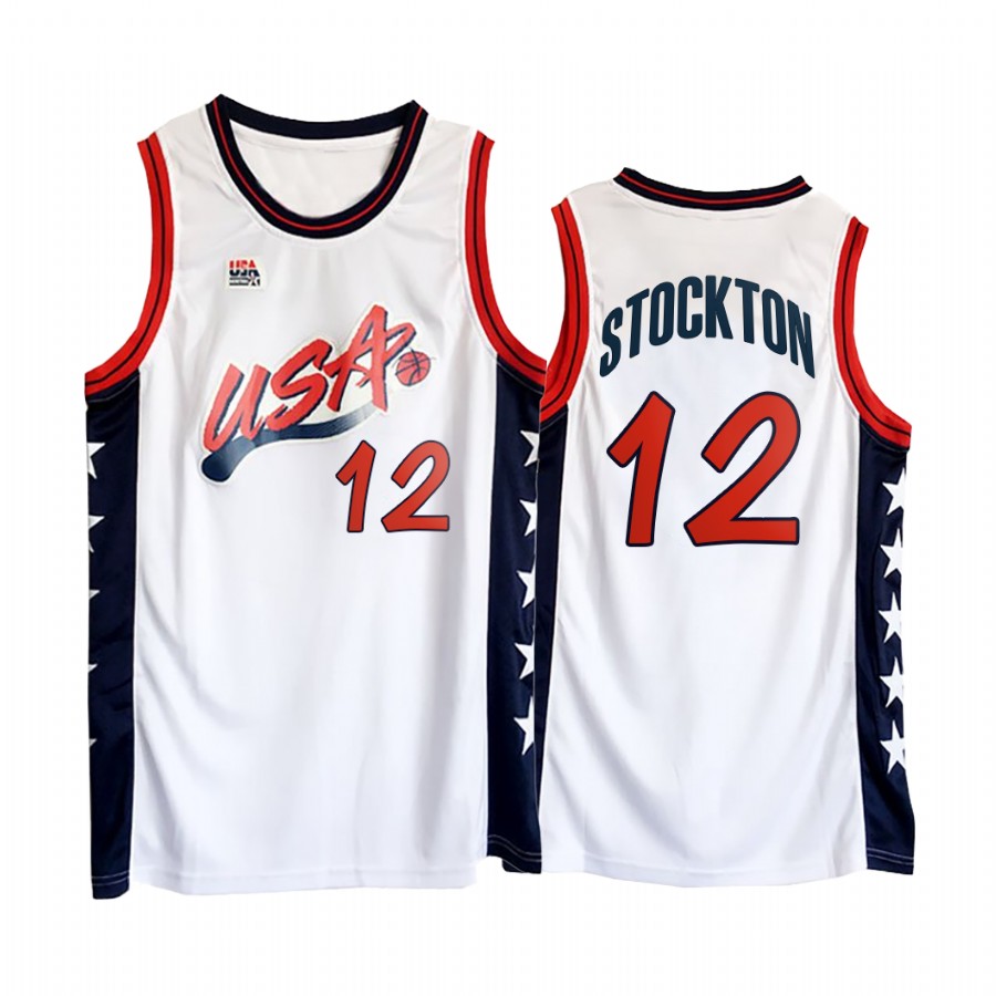 USA Team John Stockton #12 White 1996 Olympics Jersey
