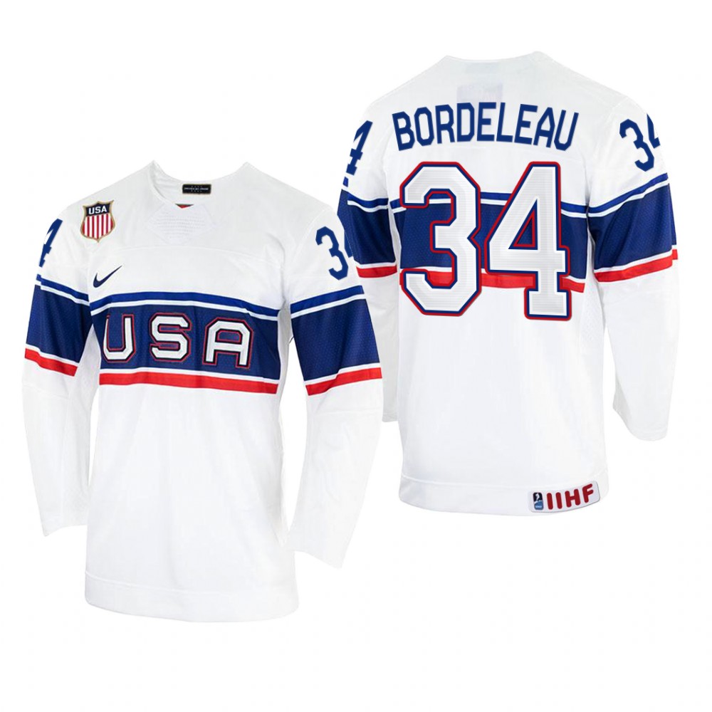 USA Thomas Bordeleau 2022 IIHF World Championship White #34 Jersey Home