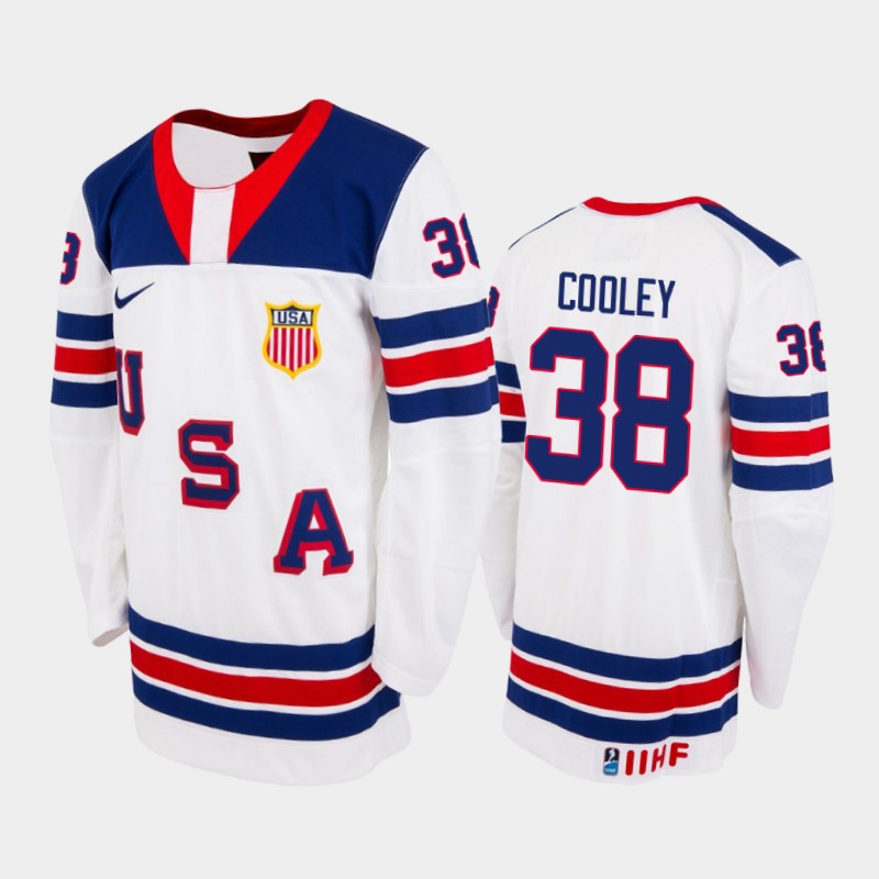 USA U18 Logan Cooley 2022 NHL Draft White Home Jersey #38