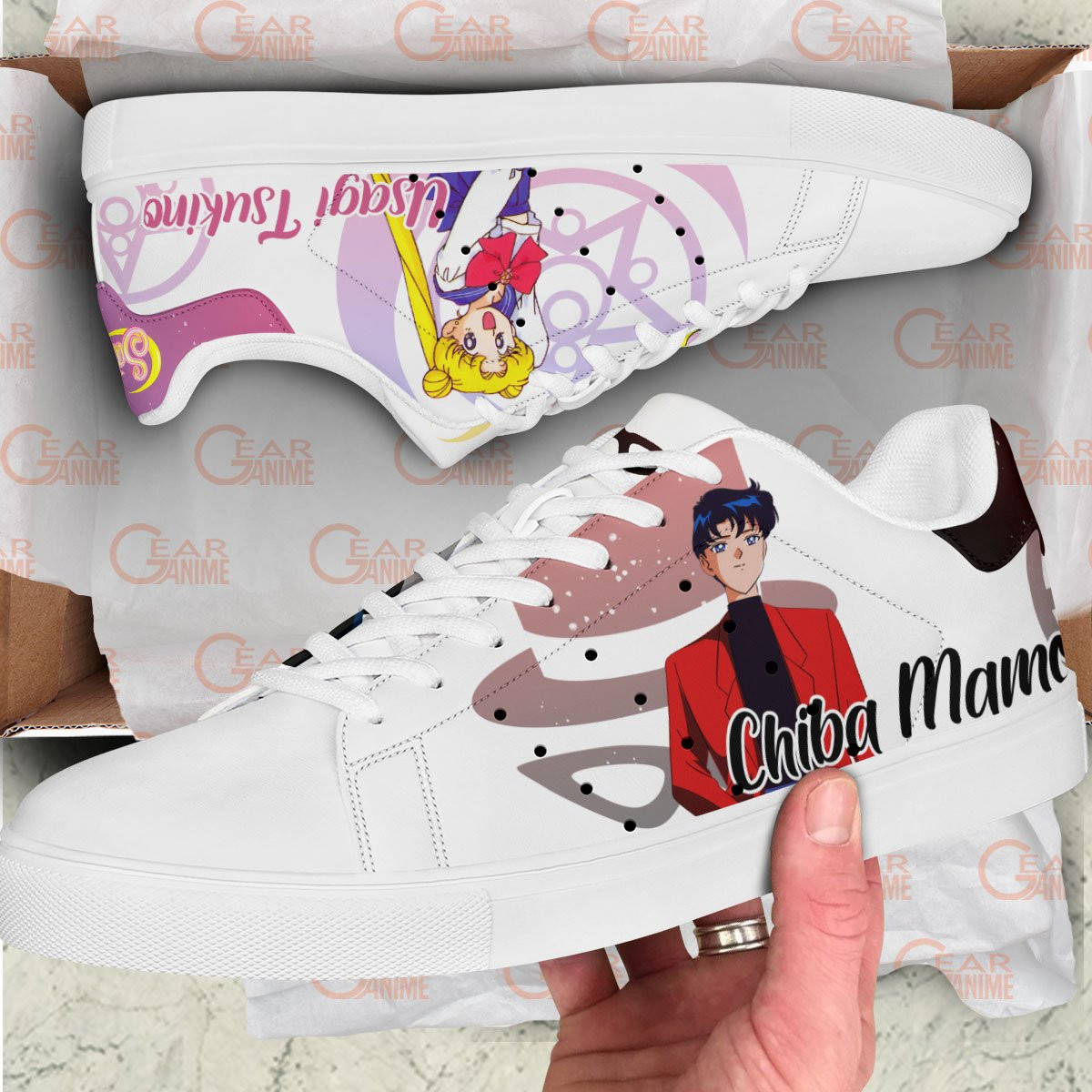 Usagi Tsukino Moon And Tuxedo Mask Skate Sneakers Custom Sailor Anime Shoes