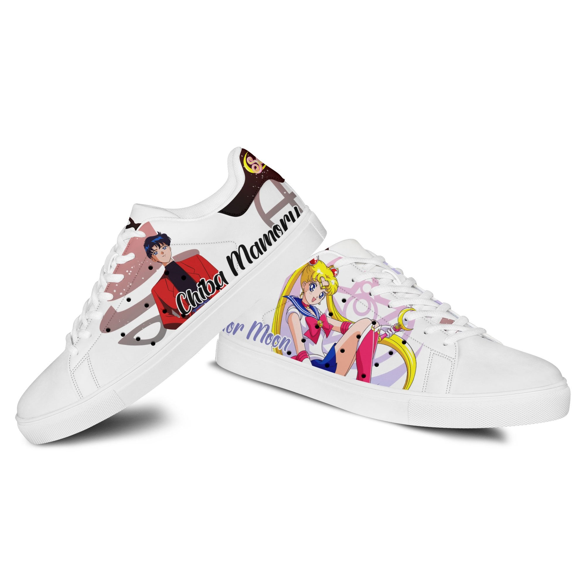 Usagi Tsukino Moon And Tuxedo Mask Skate Sneakers Custom Sailor Anime Shoes