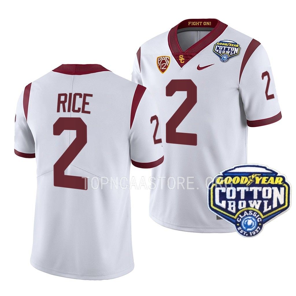 USC Trojans 2023 Cotton Bowl Brenden Rice #2 White Men's College Jersey