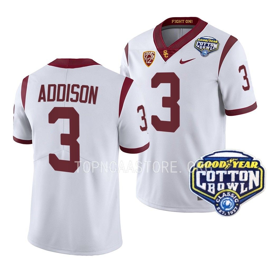 USC Trojans 2023 Cotton Bowl Jordan Addison #3 White Men's College Jersey