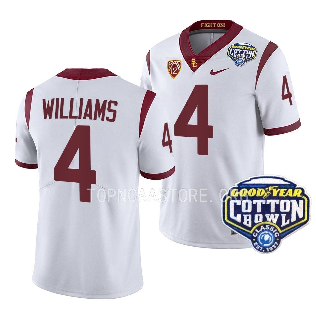 USC Trojans 2023 Cotton Bowl Mario Williams #4 White Men's College Jersey