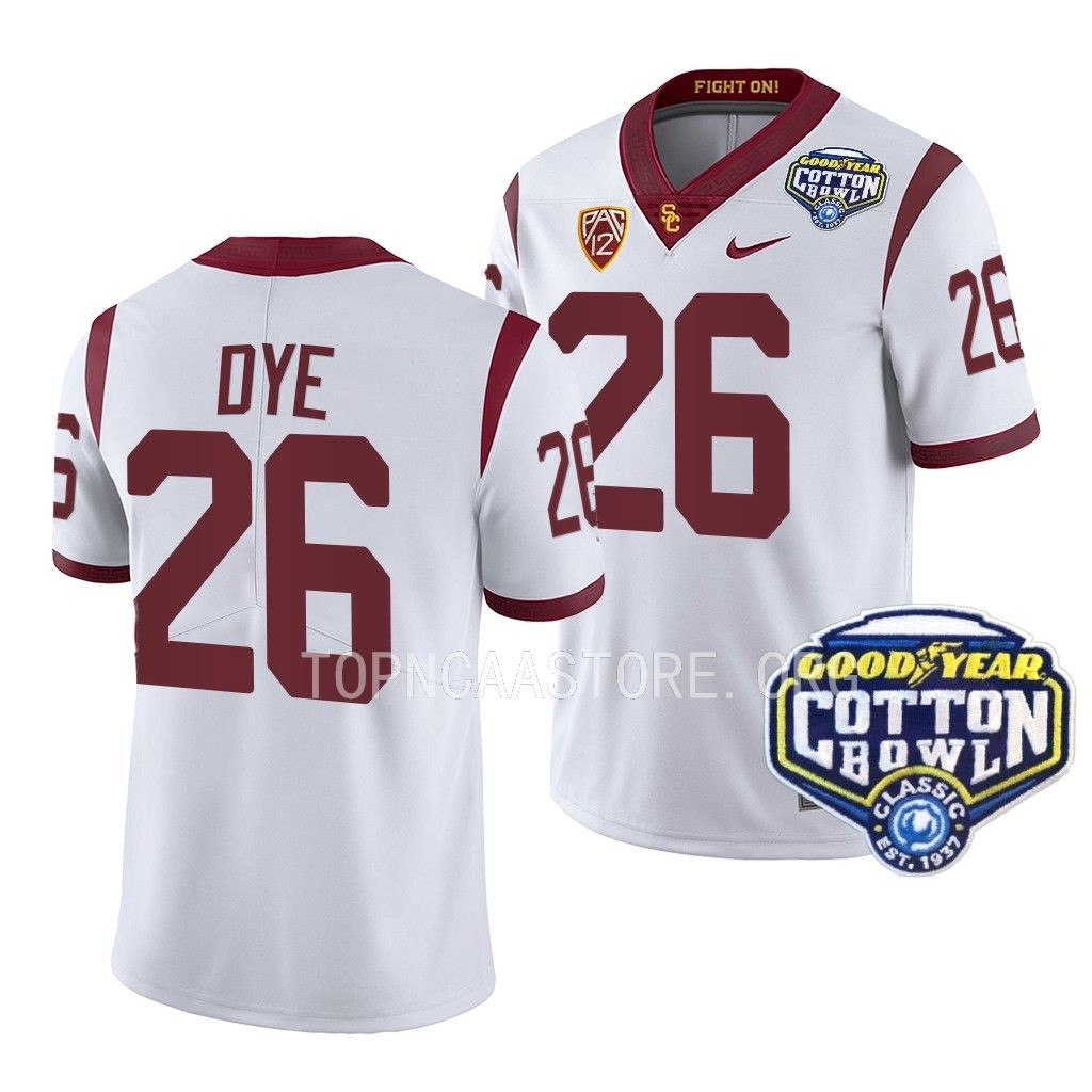 USC Trojans 2023 Cotton Bowl Travis Dye #26 White Men's College Jersey