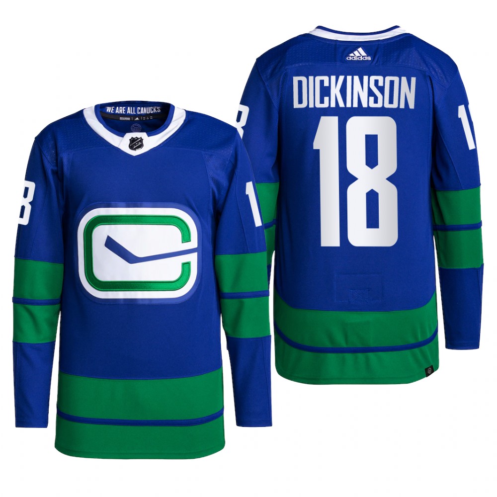Vancouver Canucks 2022 Alternate Jersey Jason Dickinson Blue #18 Primegreen Pro Uniform