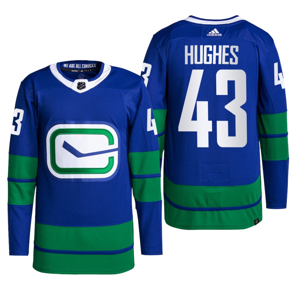Vancouver Canucks 2022 Alternate Jersey Quinn Hughes Blue #43 Primegreen Pro Uniform