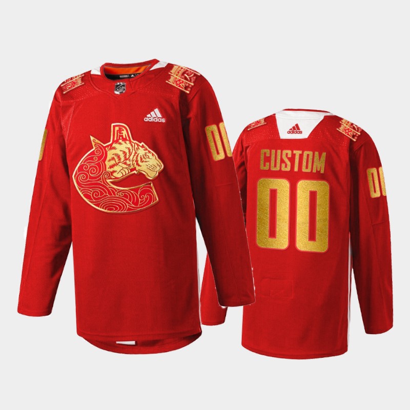 Vancouver Canucks Custom #00 2022 Lunar New Year Jersey Red Limited edition Warmup