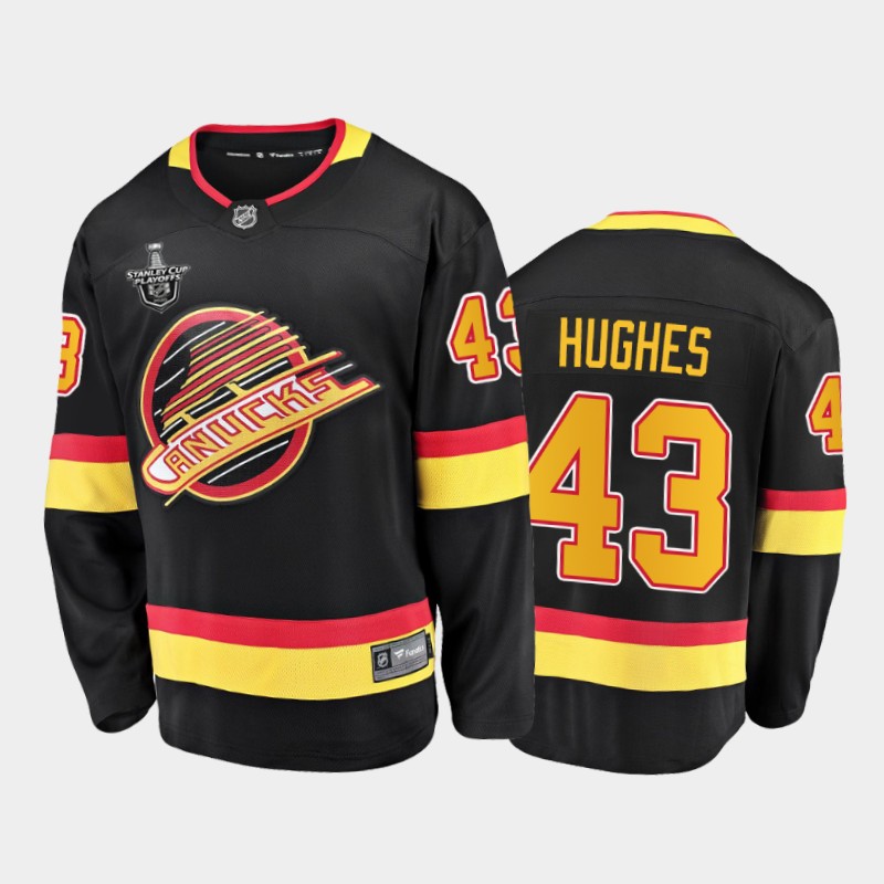Vancouver Canucks Quinn Hughes #43 2020 Stanley Cup Playoffs Black Flying Skate Jersey