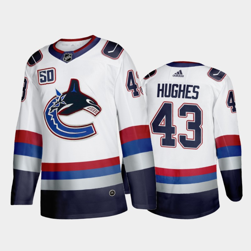 Vancouver Canucks Quinn Hughes #43 Throwback White ADIZERO 2000's Night Jersey