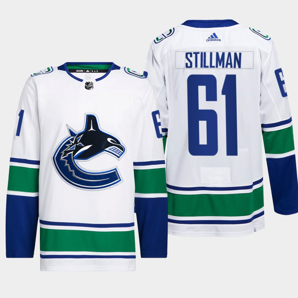 Vancouver Canucks Riley Stillman 61 White Away Stitched Jersey 2022-23