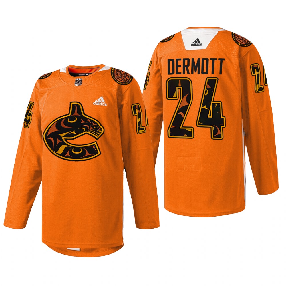 Vancouver Canucks Travis Dermott #24 2022 First Nations Night Jersey Orange Every Child Matters