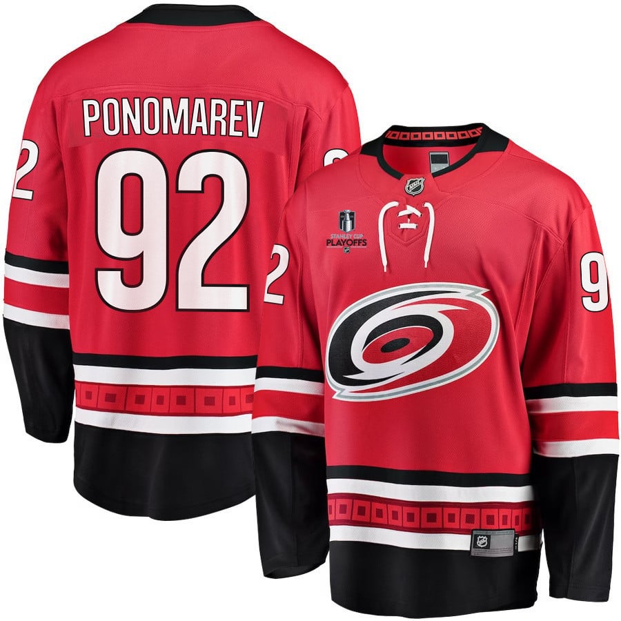 Vasiliy Ponomarev 92 Carolina Hurricanes Stanley Cup 2023 Playoffs Patch Home Breakaway Men Stitched Jersey – Red