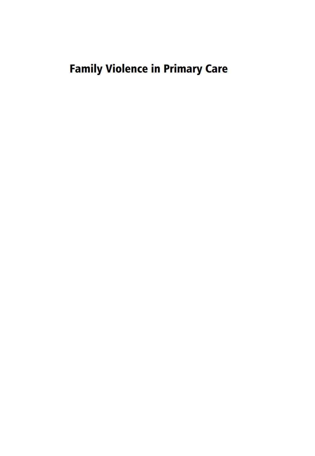 Family Violence in Primary Care 1st Edition