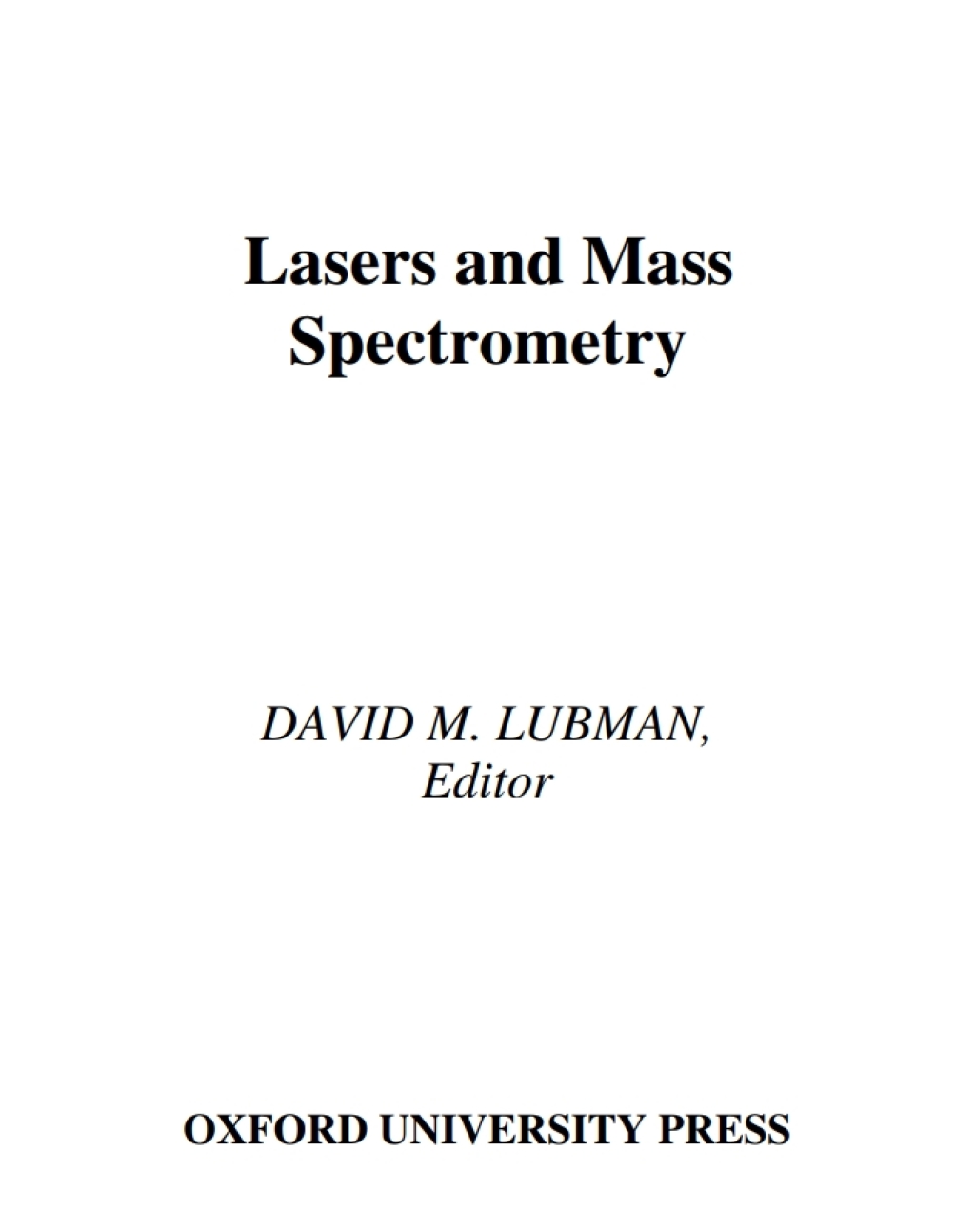 Lasers and Mass Spectrometry 1st Edition