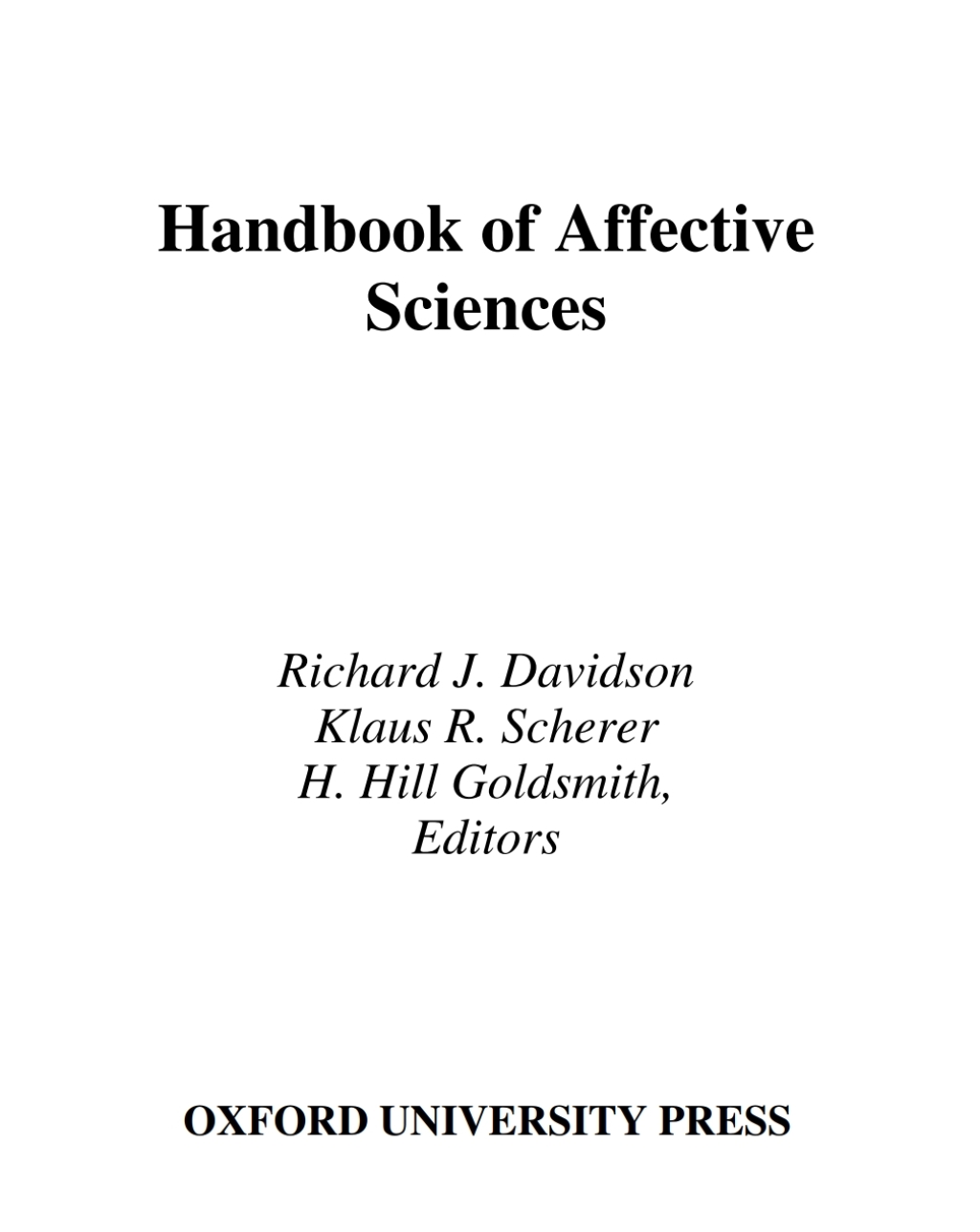 Handbook of Affective Sciences 1st Edition