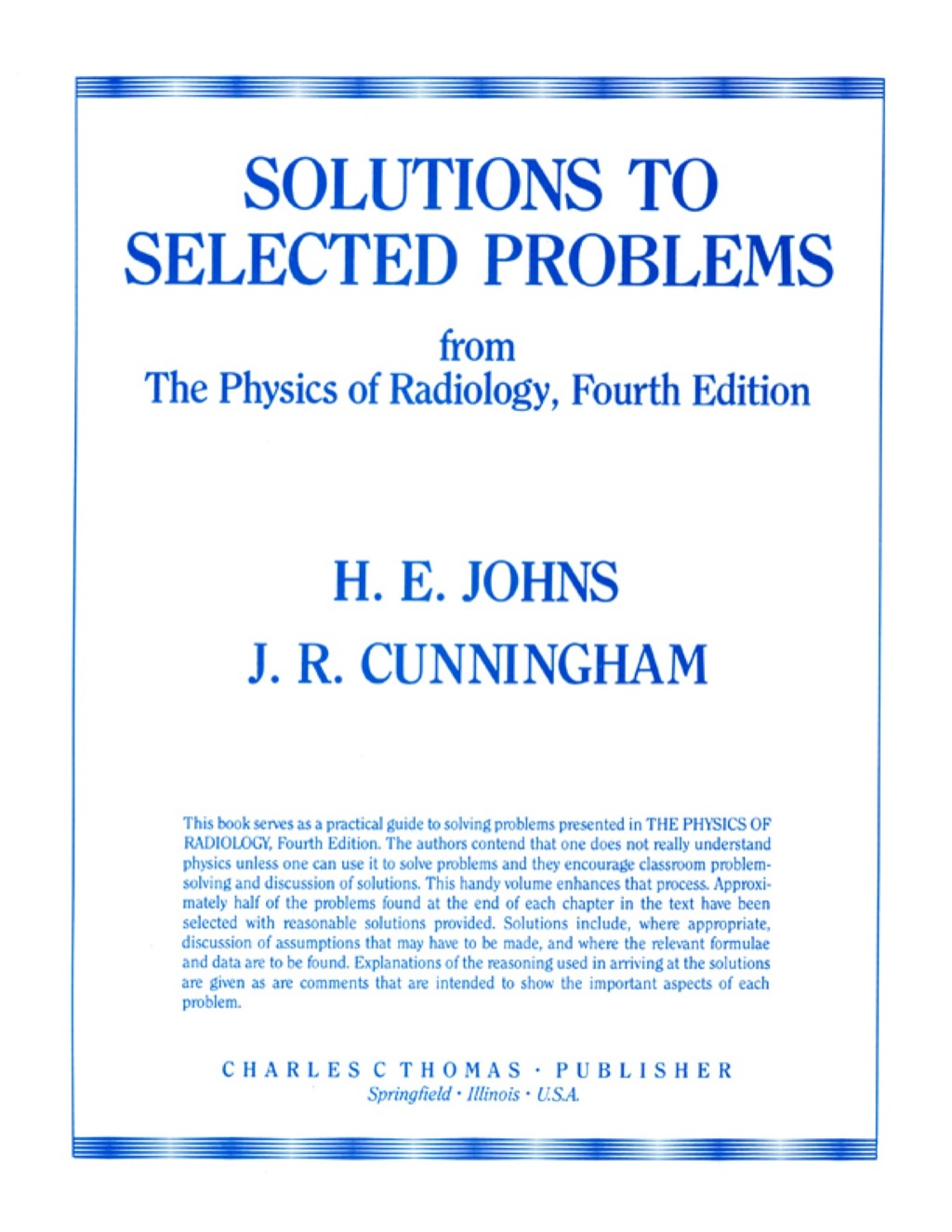 Solutions to Selected Problems: from The Physics of Radiology 4th Edition