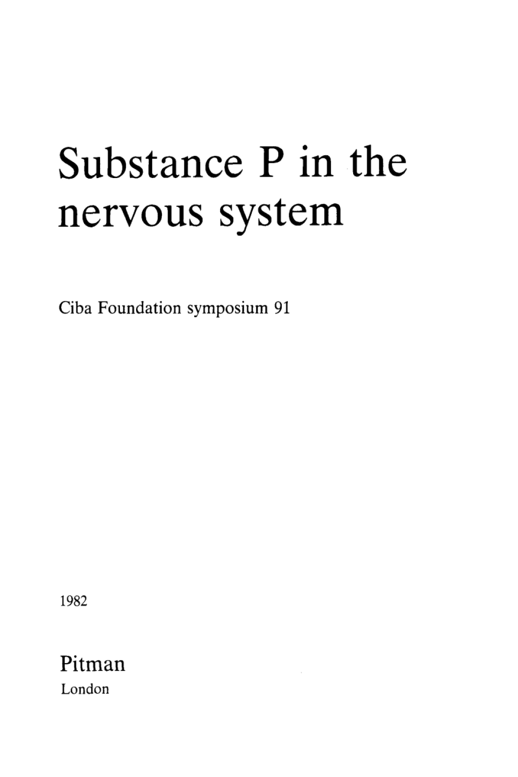 Substance P in the Nervous system 1st Edition