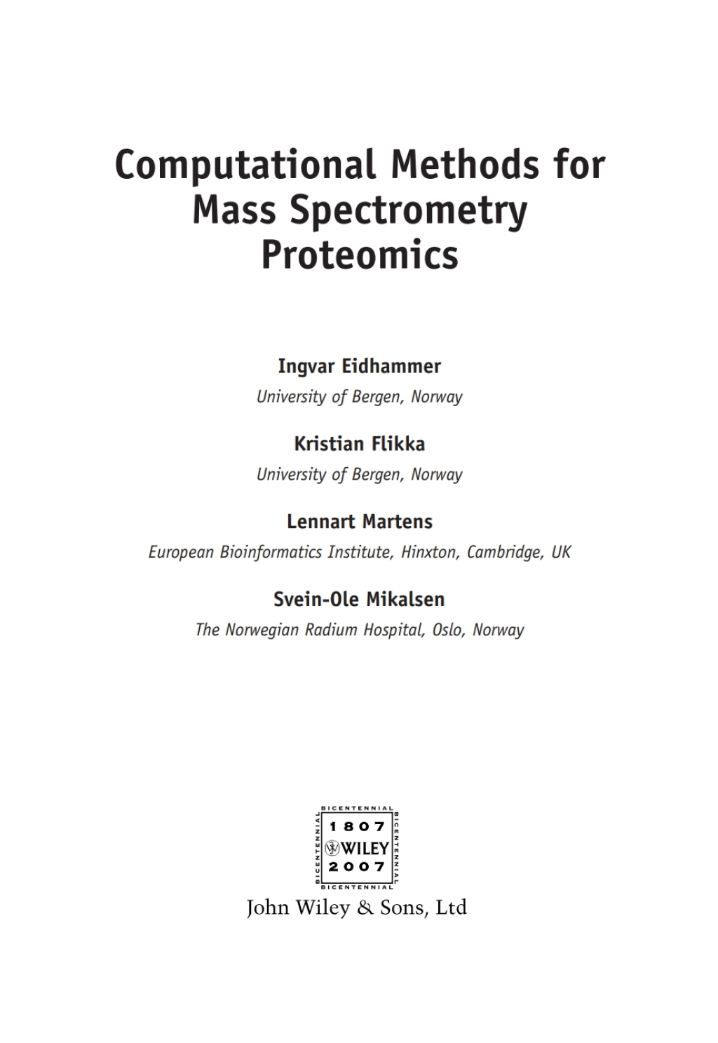 Computational Methods for Mass Spectrometry Proteomics 1st Edition