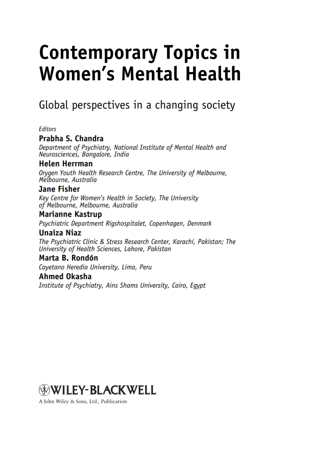 Contemporary Topics in Women's Mental Health: Global perspectives in a changing society Global perspectives in a changing society 1st Edition
