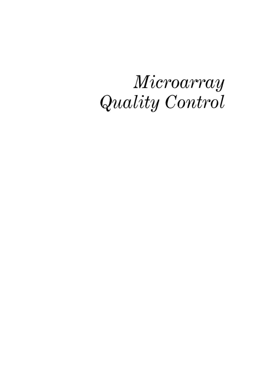 Microarray Quality Control 1st Edition