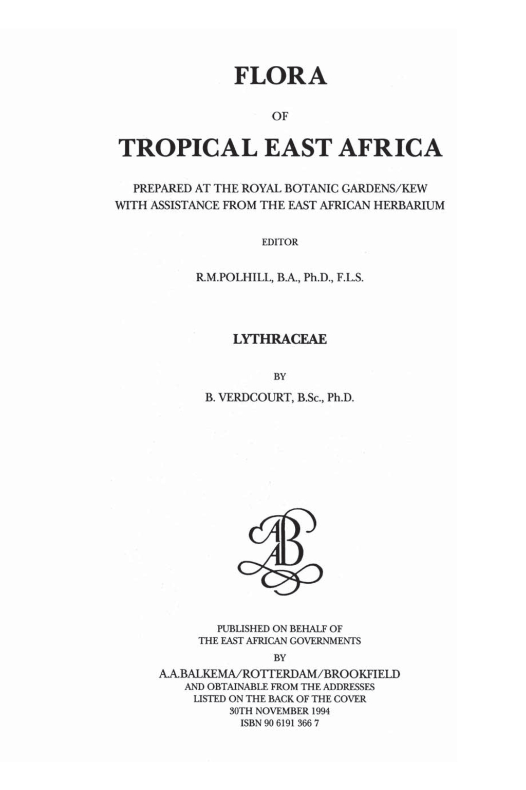 Flora of Tropical East Africa - Lythraceae (1994) 1st Edition