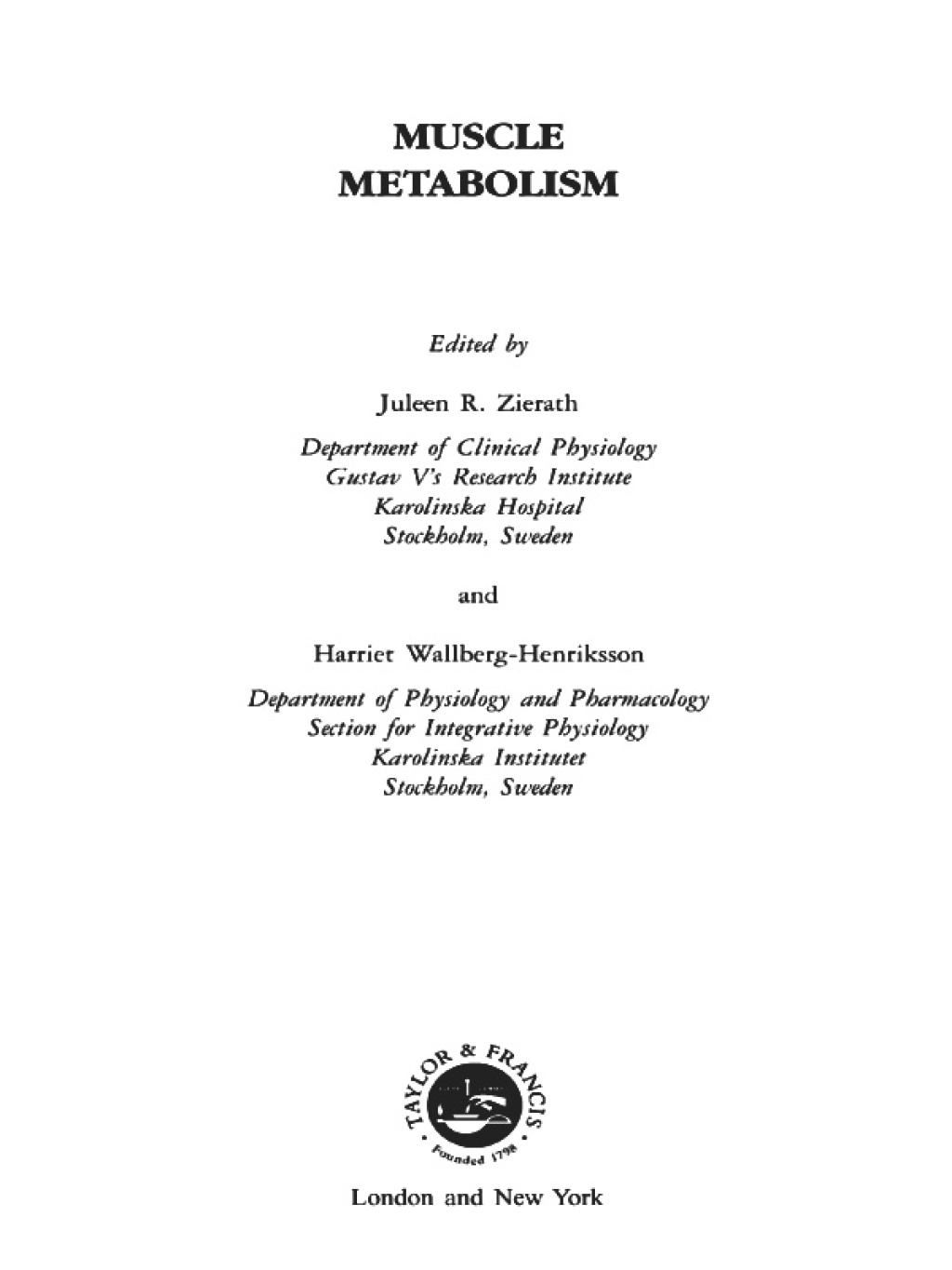 Muscle Metabolism 1st Edition
