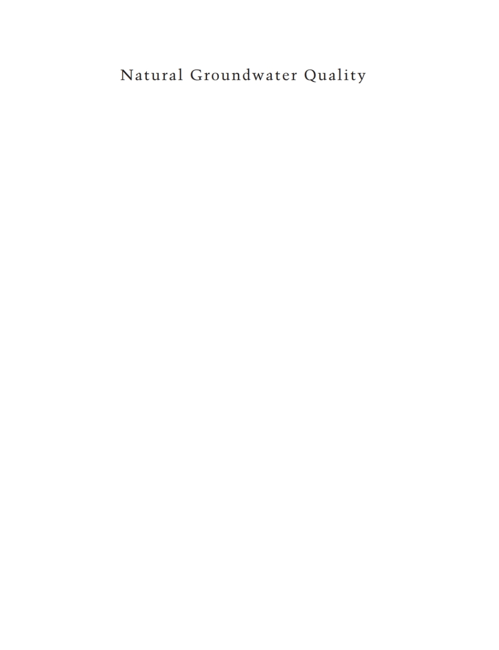 Natural Groundwater Quality 1st Edition
