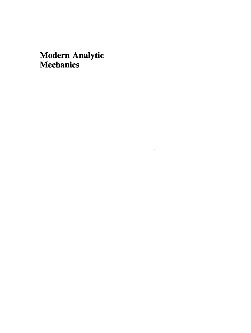 Modern Analytic Mechanics 