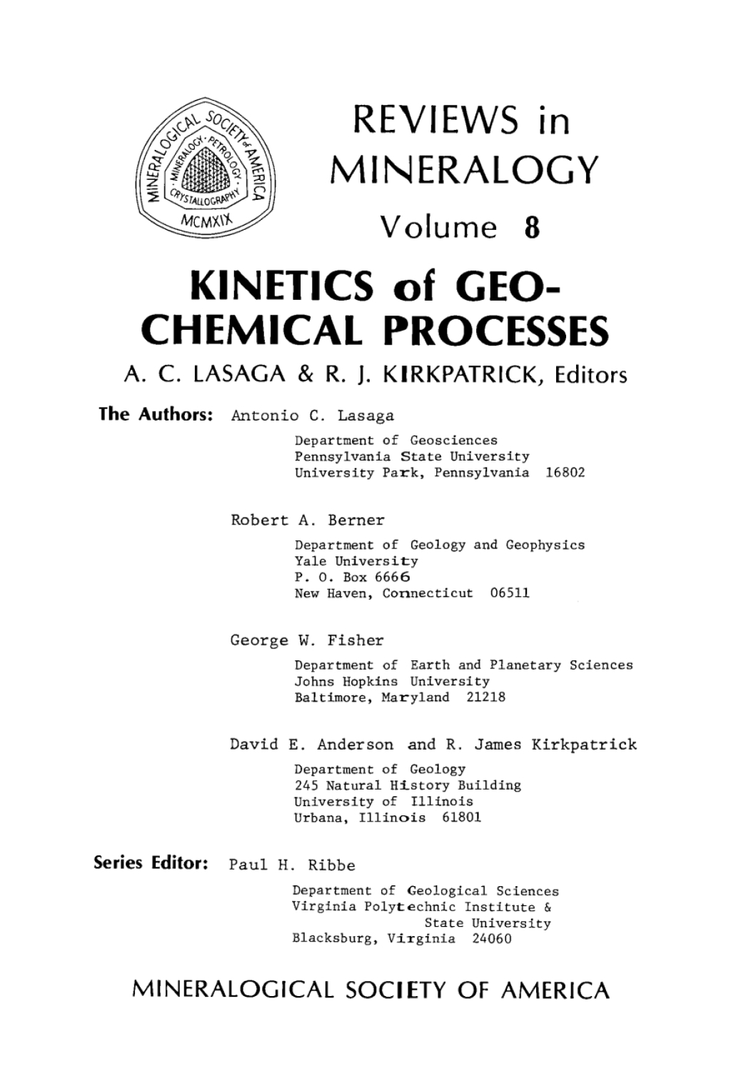 Kinetics of Geochemical Processes 1st Edition