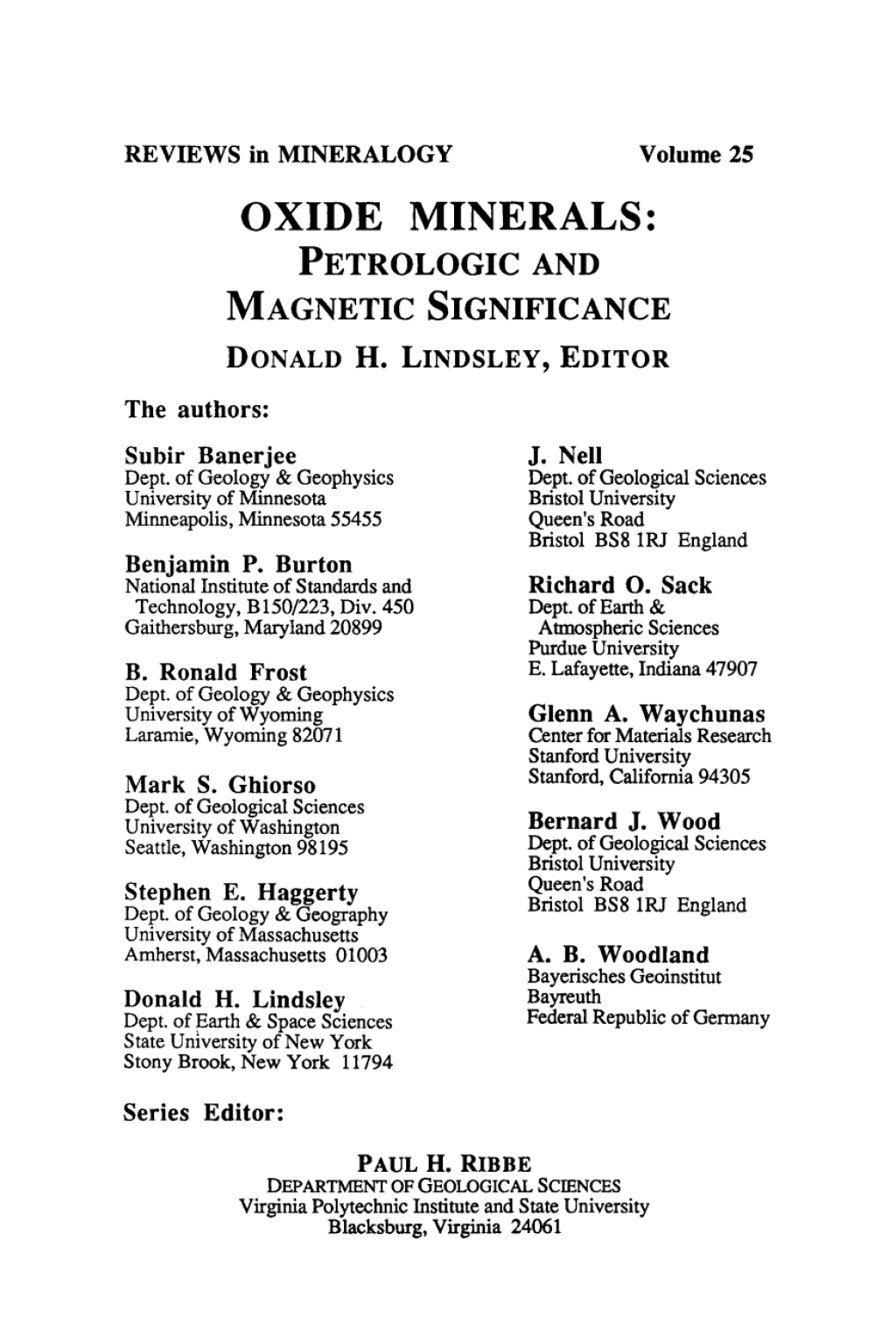 Oxide Minerals Petrologic and Magnetic Significance 1st Edition