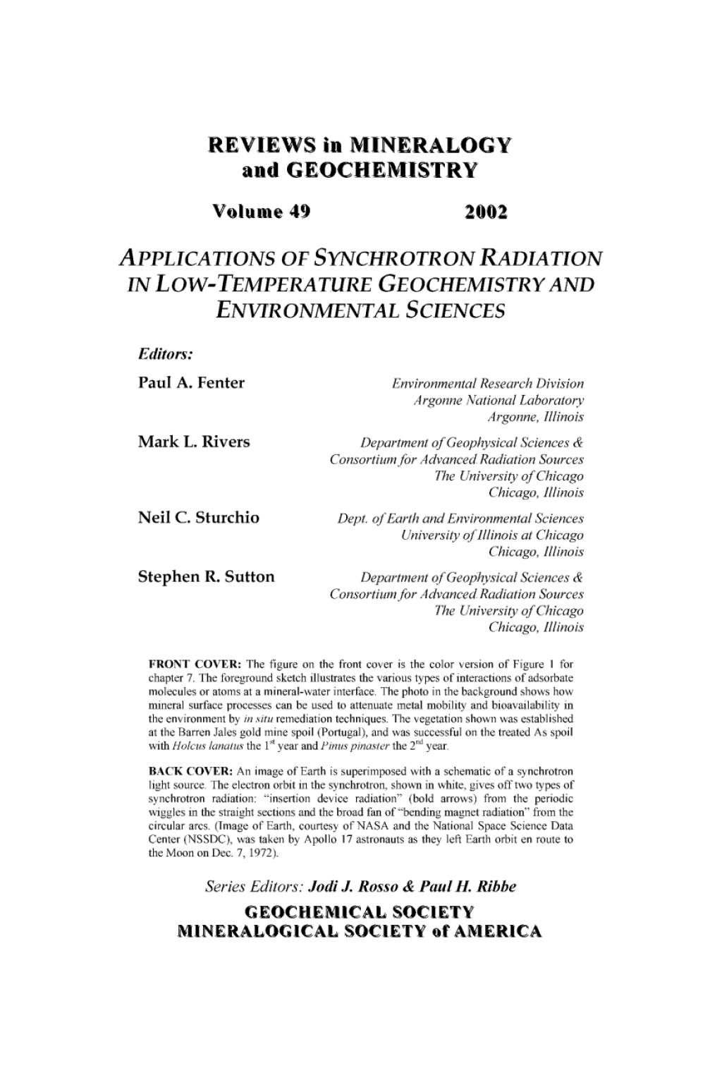 Applications of Synchrotron Radiation in Low-Temperature Geochemistry and Environmental Science 1st Edition