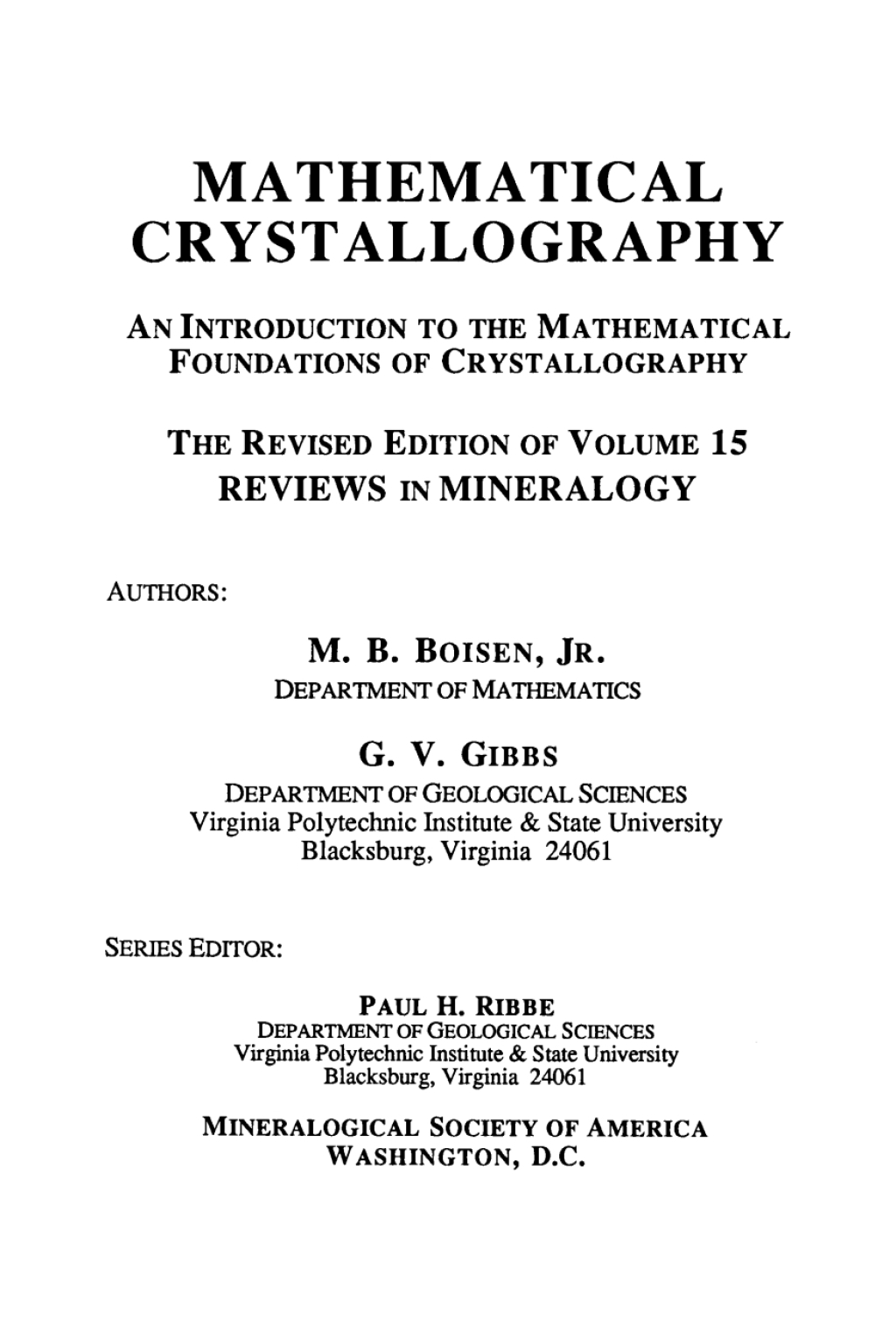 Mathematical Crystallography 1st Edition